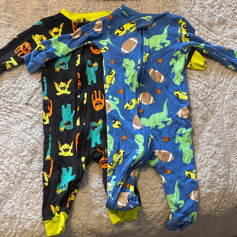 Carter's Black and Blue Monster Print Footies pajamas